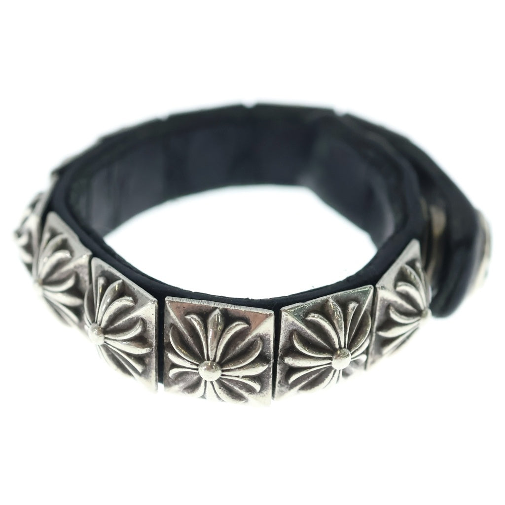 CHROME HEARTS(クロムハーツ) ZERO STUD SNGL ROW ゼロ ピラミッド スタッズ シングル レザー ブレスレット シルバー/ブラック