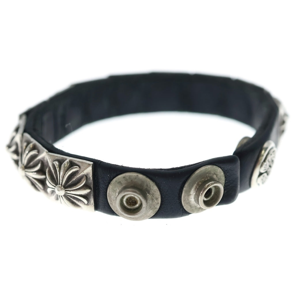 CHROME HEARTS(クロムハーツ) ZERO STUD SNGL ROW ゼロ ピラミッド スタッズ シングル レザー ブレスレット シルバー/ブラック