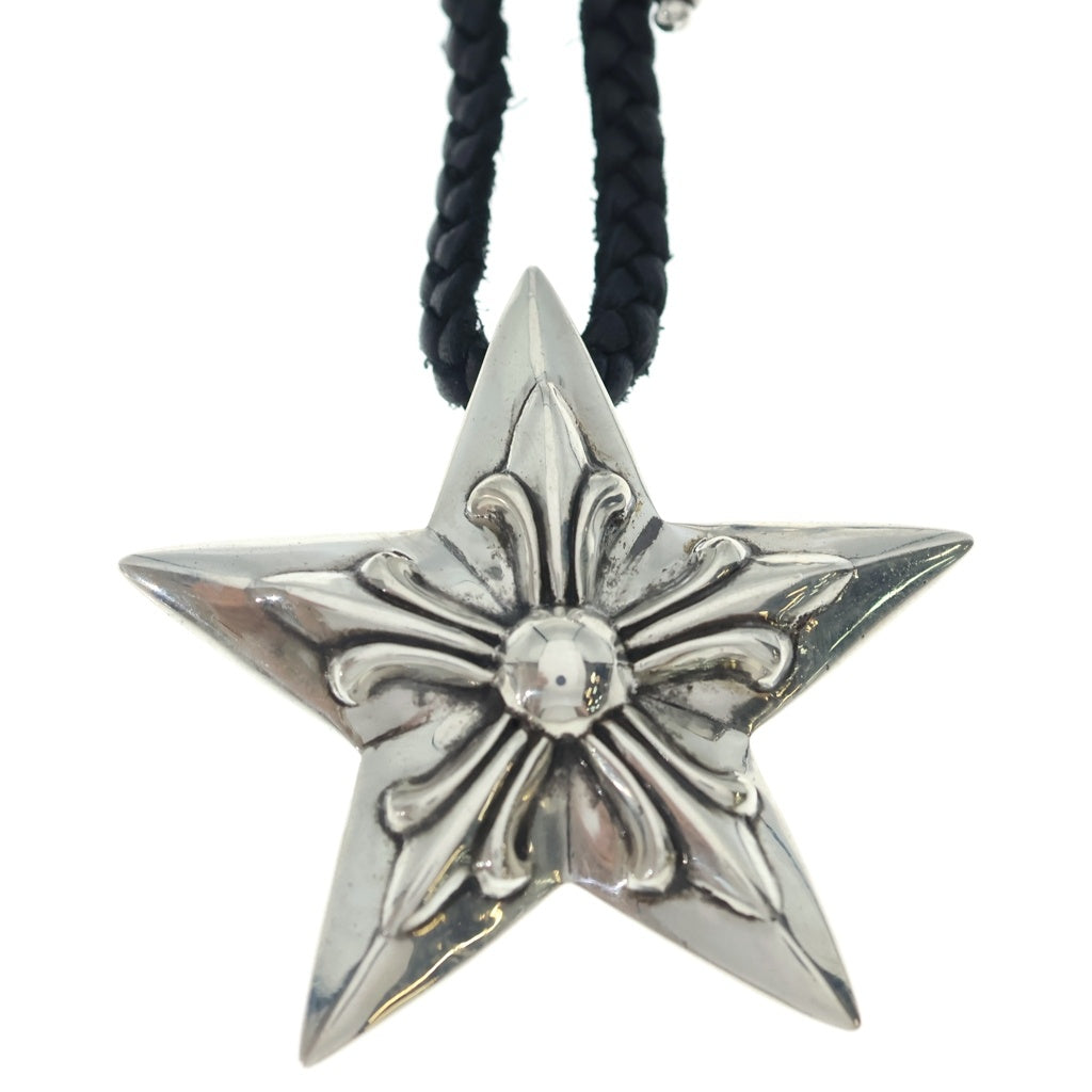 CHROME HEARTS(クロムハーツ) LG 5P STAR LEATHER BRAID LACESTPPRV1 ラージ 5ポイントスター レザーブレード レースストッパー スクロールチップ ネックレス ブラック/シルバー