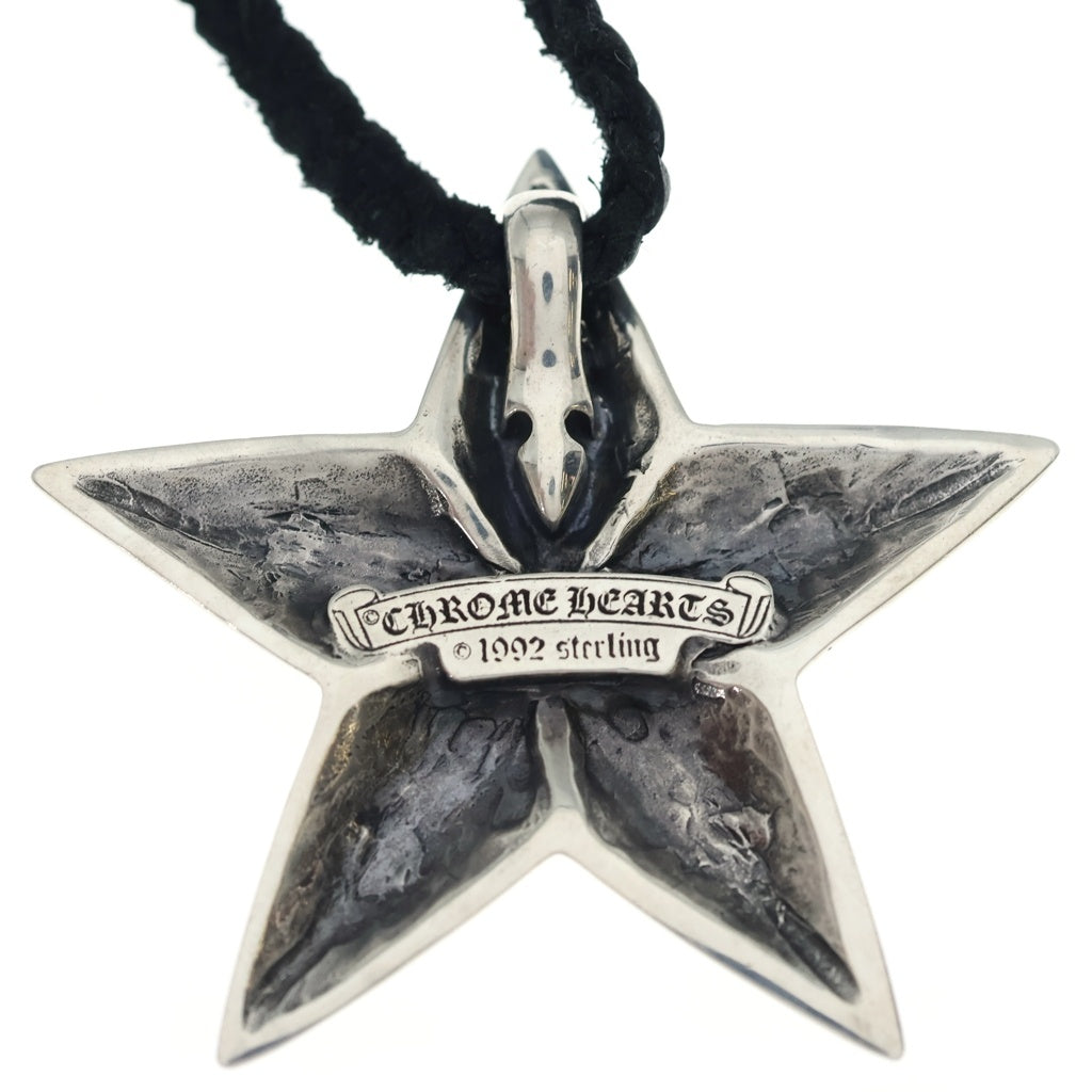 CHROME HEARTS(クロムハーツ) LG 5P STAR LEATHER BRAID LACESTPPRV1 ラージ 5ポイントスター レザーブレード レースストッパー スクロールチップ ネックレス ブラック/シルバー