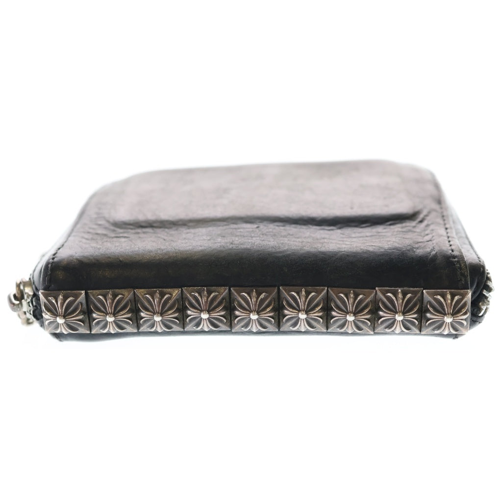 CHROME HEARTS(クロムハーツ) 3 SIDE ZIP 3サイドジップ サイドピラミッドスタッズ レザーウォレット財布 ブラック/シルバー