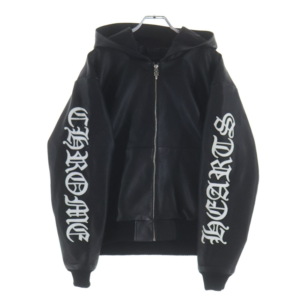 CHROME HEARTS(クロムハーツ) 英字ロゴパッチダガージップアップパーカーレザーブルゾン ブラック