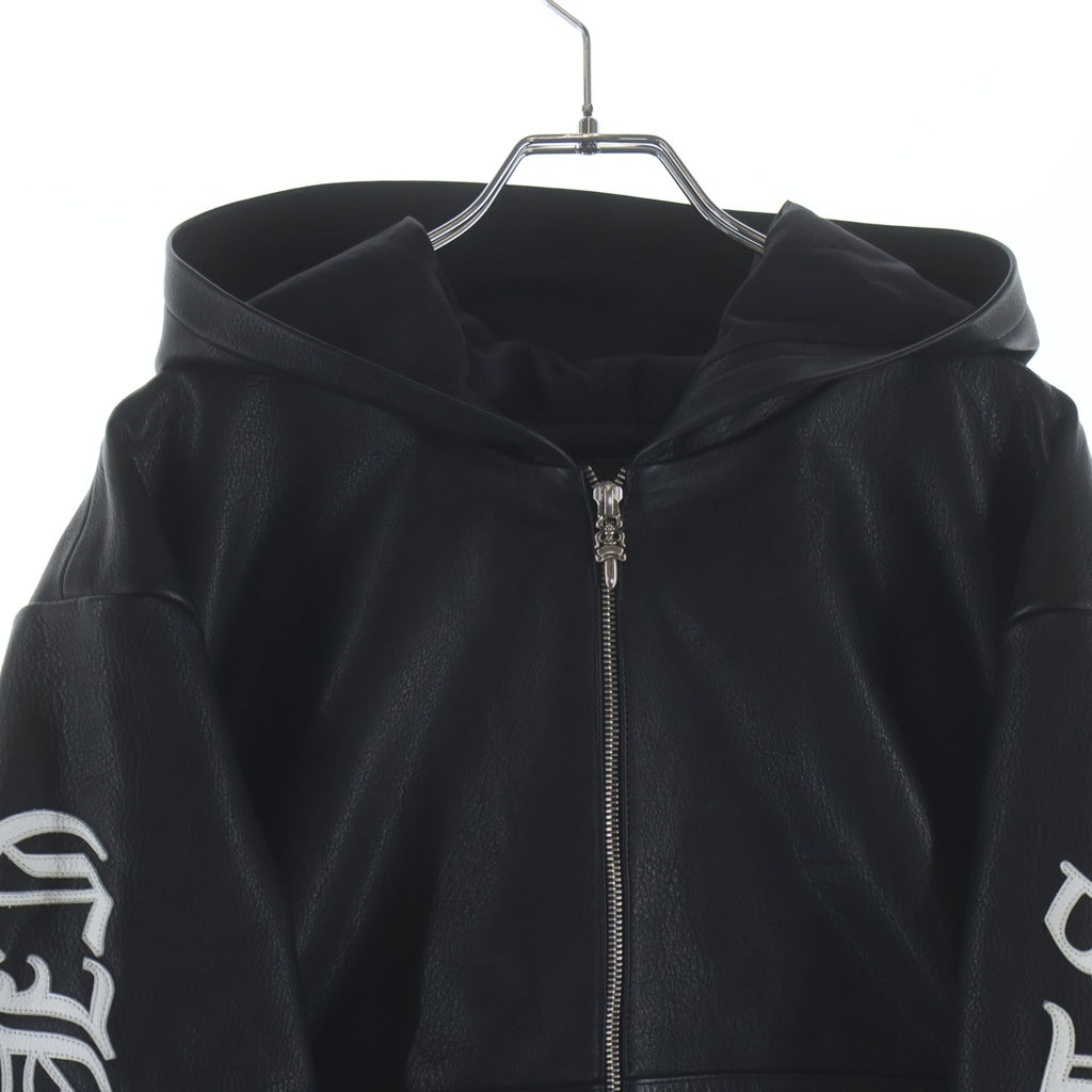 CHROME HEARTS(クロムハーツ) 英字ロゴパッチダガージップアップパーカーレザーブルゾン ブラック