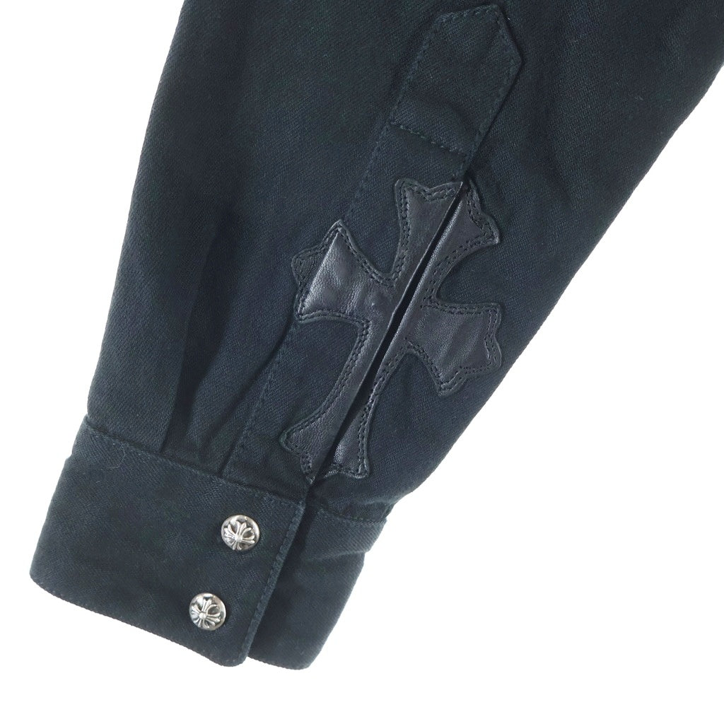 CHROME HEARTS(クロムハーツ) OLD DENIM WESTERN オールド クロスボールボタン 袖裾レザークロスパッチ デニムウエスタン長袖シャツ ブラック