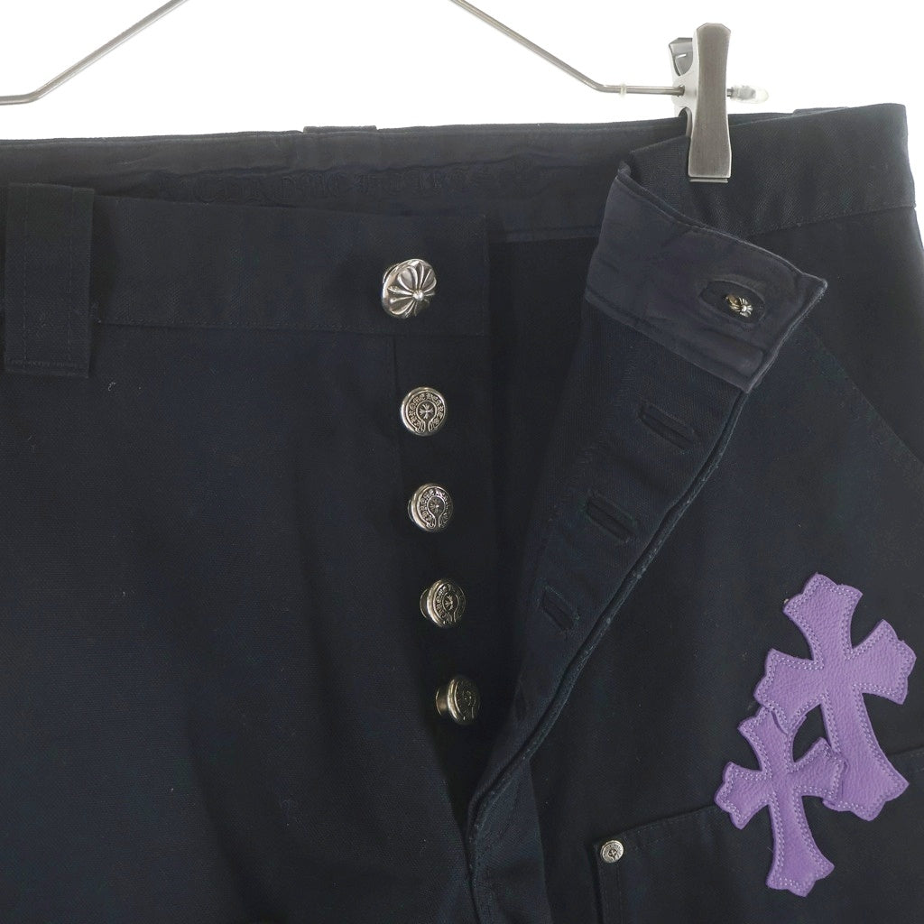 CHROME HEARTS(クロムハーツ) CARPENTER CNVS BLK クロスパッチ付きカーペンターロングパンツ ブラック/パープル