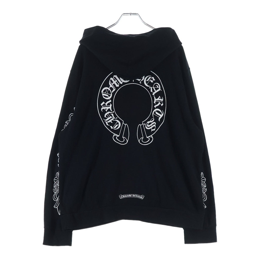 CHROME HEARTS(クロムハーツ) SWTSHRT HD ZIP ダガージップ アームフローラル バックホースシュープリント ジップアップスウェットパーカー フーディー ブラック
