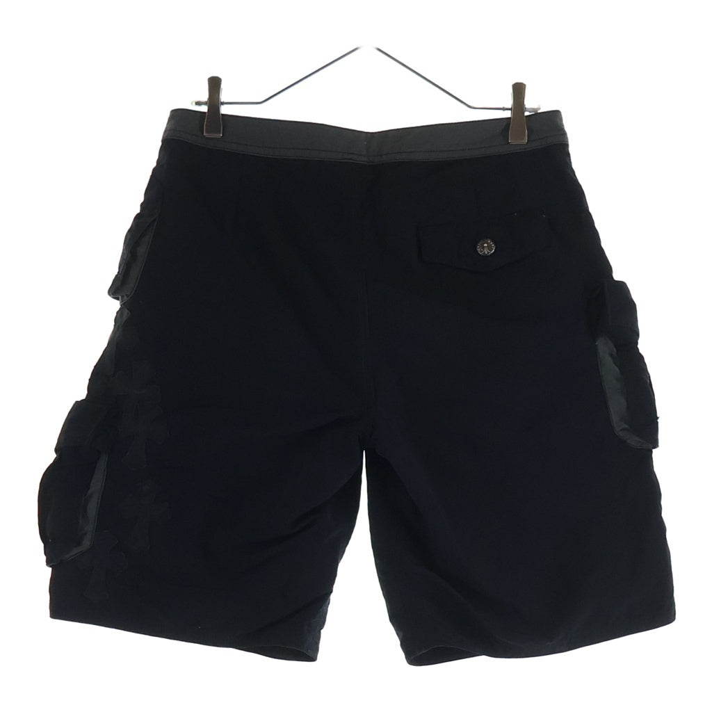 CHROME HEARTS(クロムハーツ) CEMETERY CROSS PATCH SWIM PANTS CRS BTN クロスボールボタン スクロールラベル付 ハーフパンツ ブラック