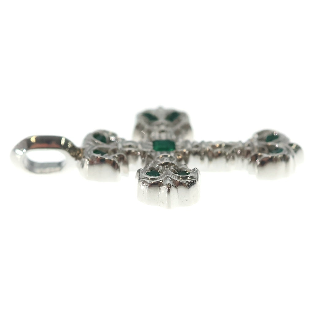 CHROME HEARTS(クロムハーツ) 18K CHARM FILIGREE TINY P EMRLD タイニーフィリグリー PAVEエメラルド ホワイトゴールドネックレストップ