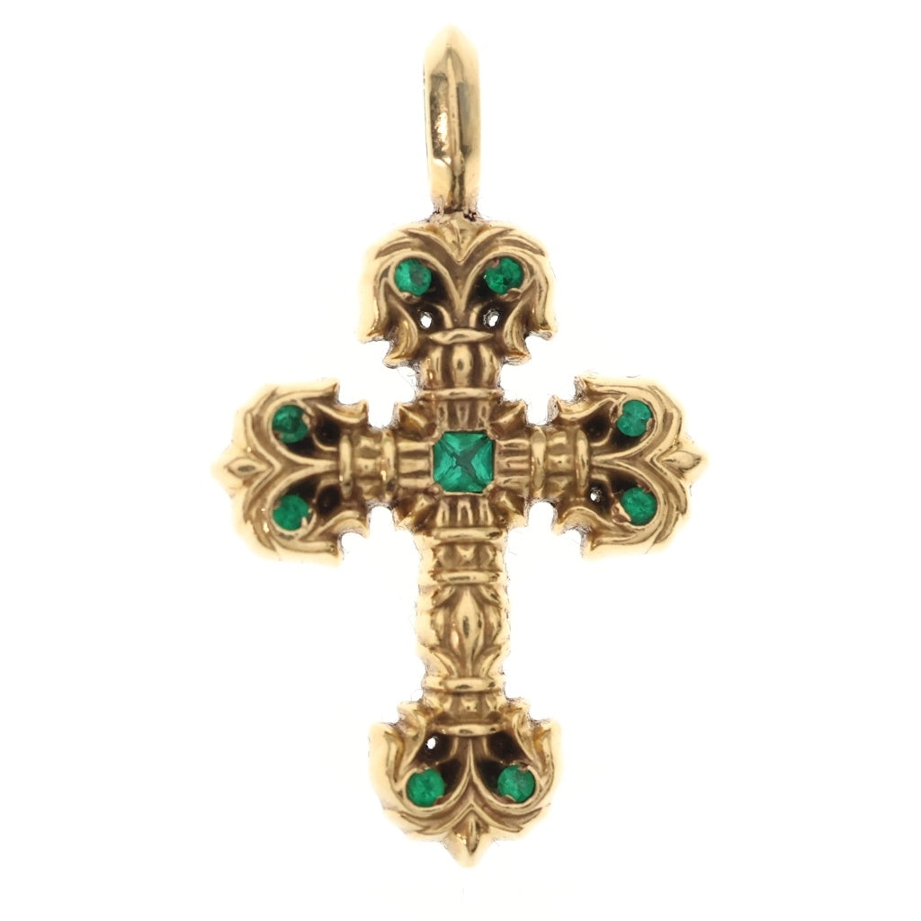 CHROME HEARTS(クロムハーツ) 22K CHARM FILIGREE TINY P EMRLD タイニーフィリグリー PAVEエメラルド ゴールドネックレストップ