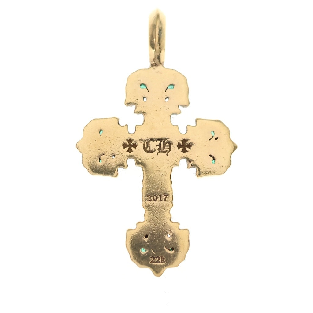 CHROME HEARTS(クロムハーツ) 22K CHARM FILIGREE TINY P EMRLD タイニーフィリグリー PAVEエメラルド ゴールドネックレストップ