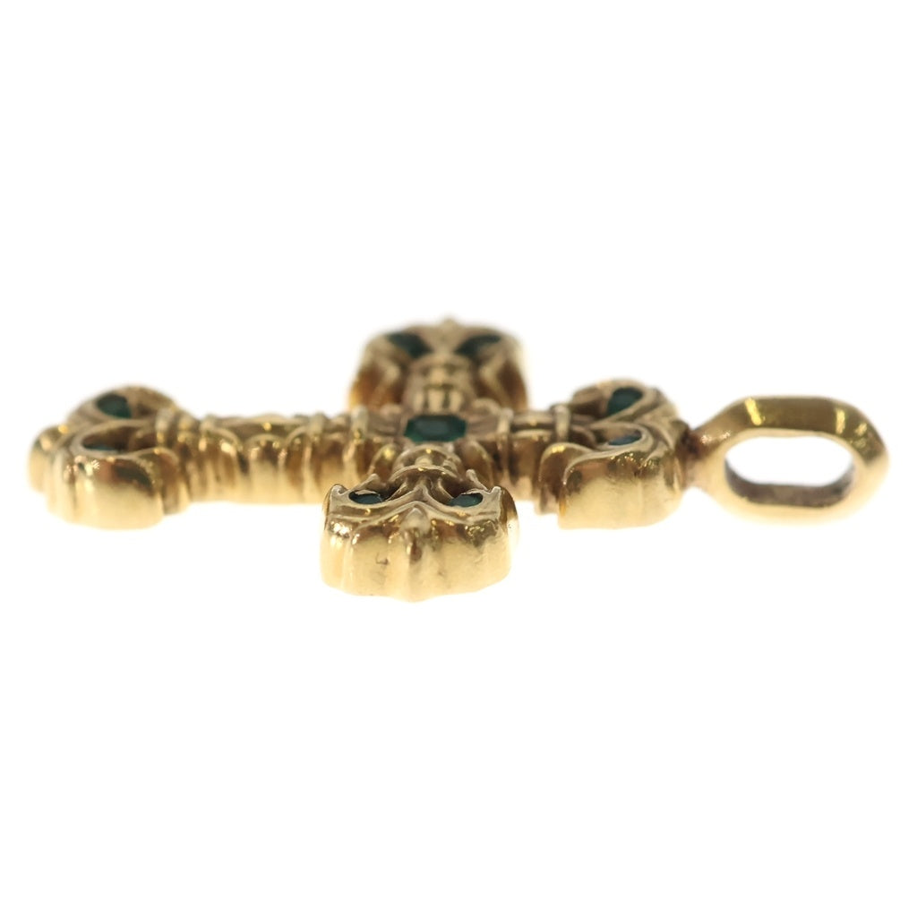 CHROME HEARTS(クロムハーツ) 22K CHARM FILIGREE TINY P EMRLD タイニーフィリグリー PAVEエメラルド ゴールドネックレストップ