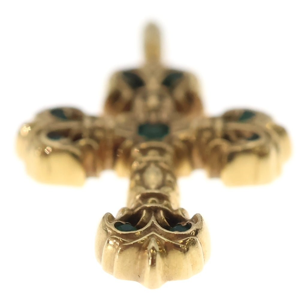 CHROME HEARTS(クロムハーツ) 22K CHARM FILIGREE TINY P EMRLD タイニーフィリグリー PAVEエメラルド ゴールドネックレストップ