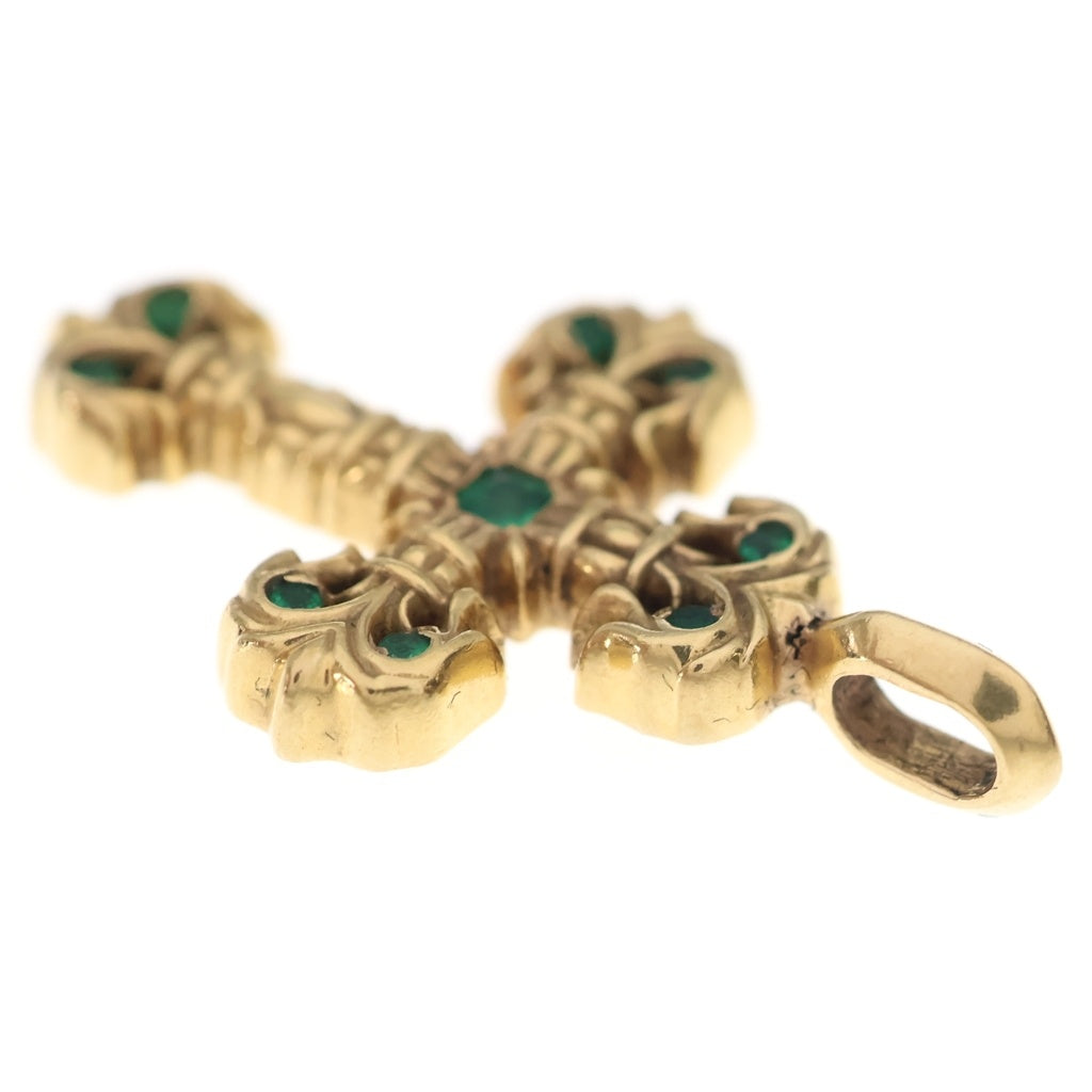 CHROME HEARTS(クロムハーツ) 22K CHARM FILIGREE TINY P EMRLD タイニーフィリグリー PAVEエメラルド ゴールドネックレストップ