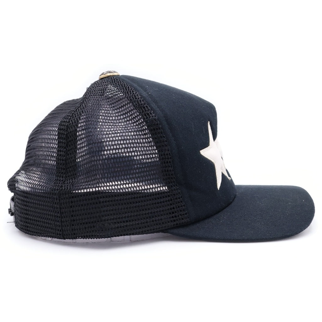 CHROME HEARTS(クロムハーツ) 3STAR PATCH TRUCKER CAP スターレザーパッチ スターボール付 ブラック ベースボールキャップ 帽子 ブラック/ホワイト