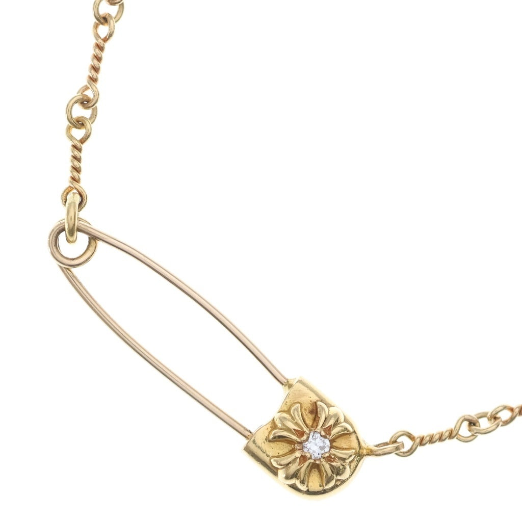 CHROME HEARTS(クロムハーツ) 22K SAFETY PIN T20 セーフティピンツイストチェーン 1ダイヤ ゴールドネックレス