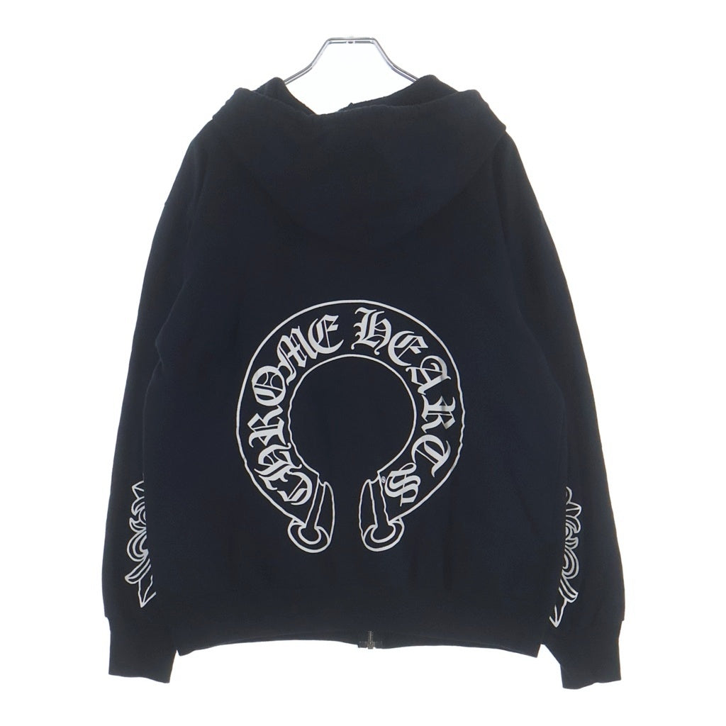 CHROME HEARTS(クロムハーツ) OLD SWTSHRT HD ZIP バックホースシュープリント袖フローラルパーカー ブラック/ホワイト