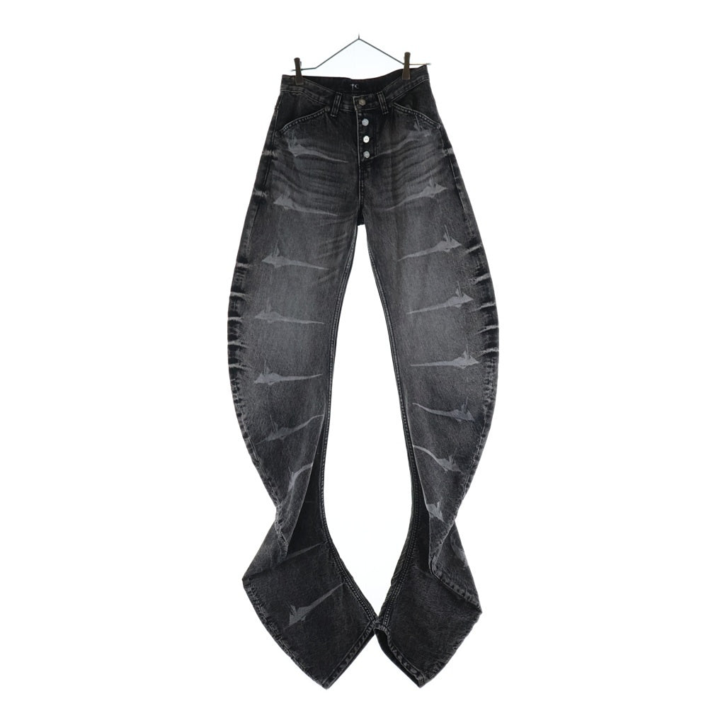 THUG CLUB(サグクラブ) Laser Washed Parkour Long Jeans TC26PT0102 レーザーウォッシュ加工 パルクールロングジーンズ パンツ ブラック