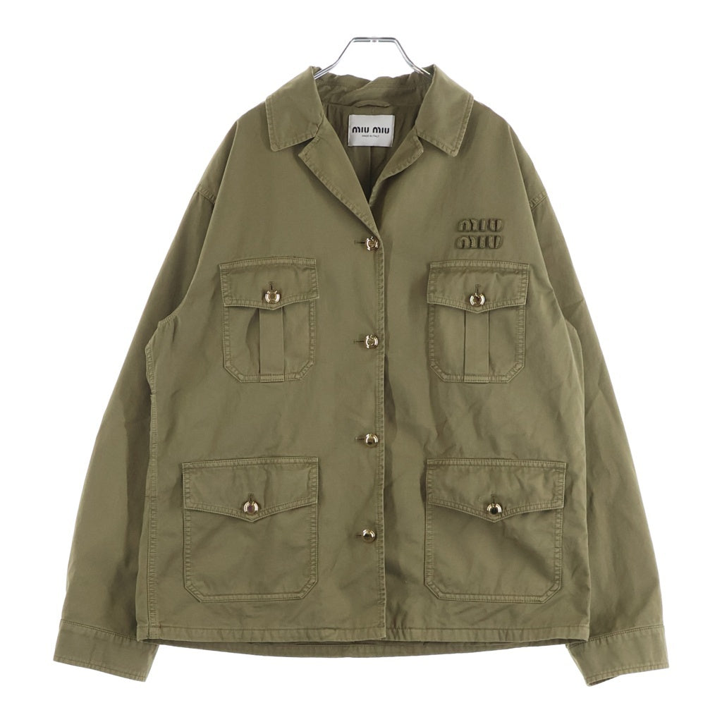 miumiu(ミュウミュウ) Garment dyed Cotton Jacket MH1977 16MS 刺繍ロゴ ジャケット レディース オリーブ