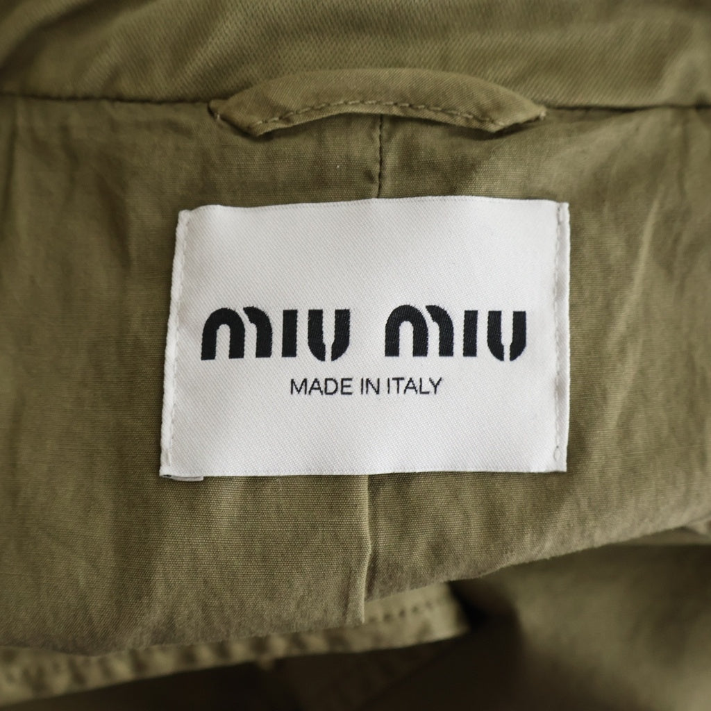 miumiu(ミュウミュウ) Garment dyed Cotton Jacket MH1977 16MS 刺繍ロゴ ジャケット レディース オリーブ