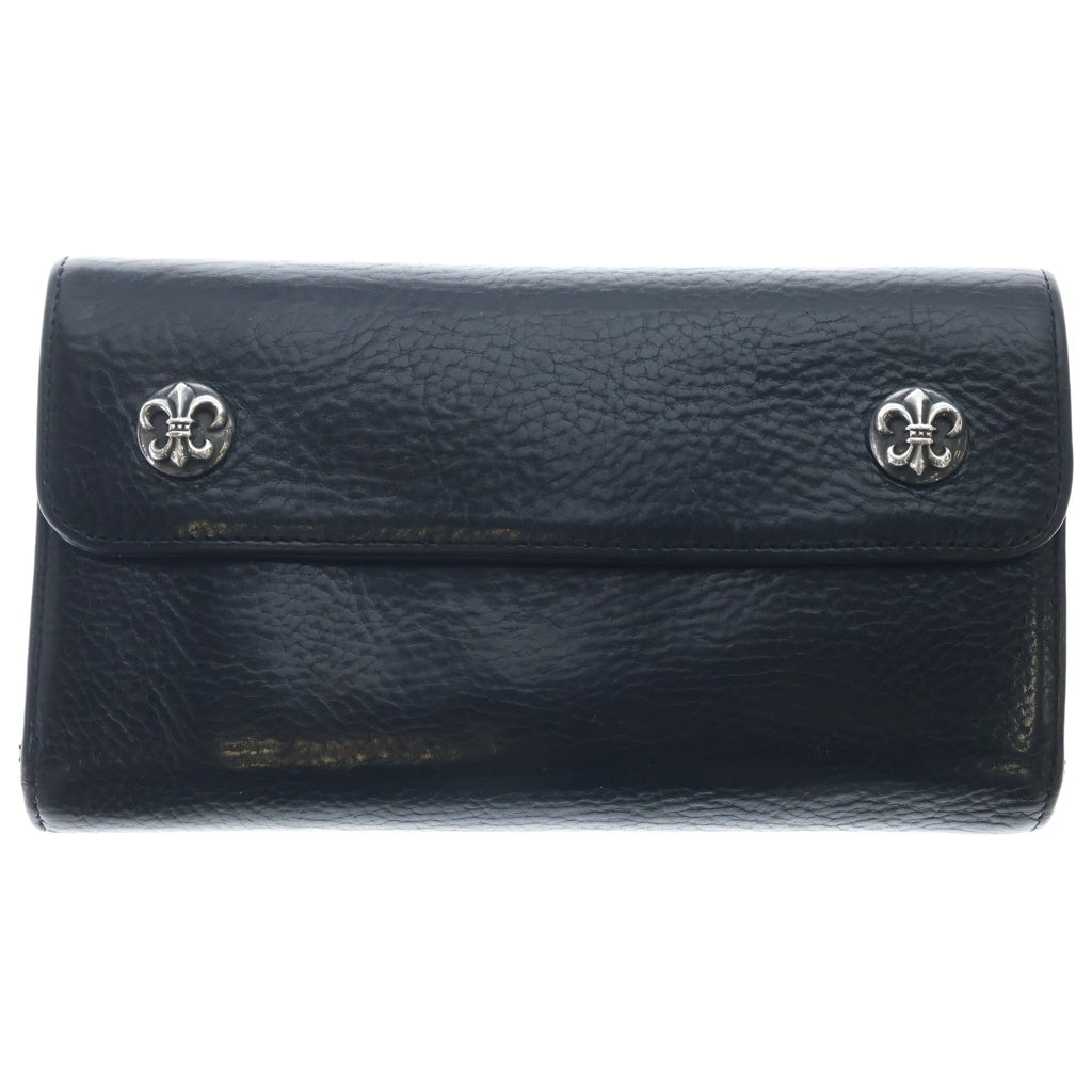 CHROME HEARTS クロムハーツ WAVE BS FLUER ウェーブ BSフレア レザーウォレット 財布 ブラック CHROME HEARTS(クロムハーツ) WAVE BS FLUER ウェーブ BSフレアボタン
