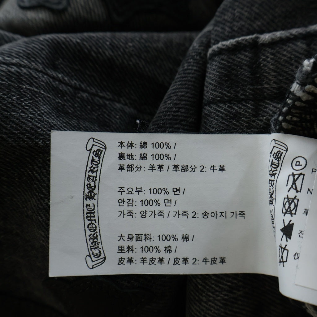 CHROME HEARTS(クロムハーツ) JEAN STRTLG FBRC Cross Leather Patch クロスパッチ ウォッシュドデニムパンツ ブラック