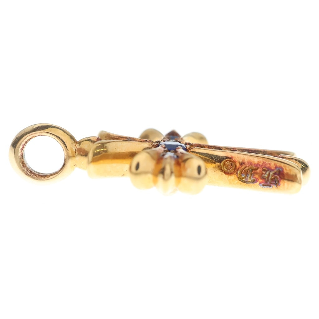 CHROME HEARTS(クロムハーツ) 22K TNY CRSF P SAP タイニーファットクロス PAVEサファイア ペンダント ゴールドネックレストップ イエローゴールド/ブルー