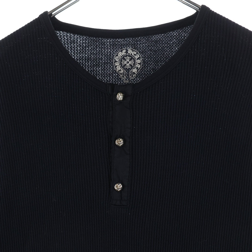 CHROME HEARTS(クロムハーツ) ヘンリーネック クロスボールボタン バックスクロールラベルプリント サーマル 長袖シャツ ブラック