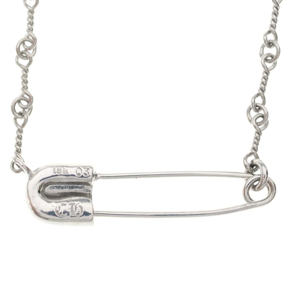 CHROME HEARTS(クロムハーツ) 18K SAFETY PIN NECKLACE セーフティピン ツイストチェーン 1エメラルド ホワイトゴールドネックレス