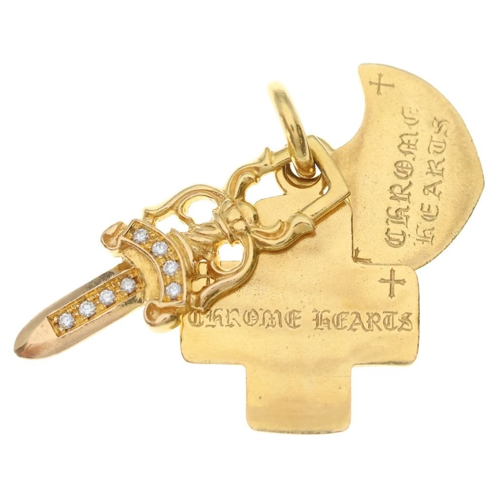 CHROME HEARTS(クロムハーツ) 22K 3TRINKETS P D 22Kスリートリンケッツ PAVEダイヤ ゴールドネックレストップ