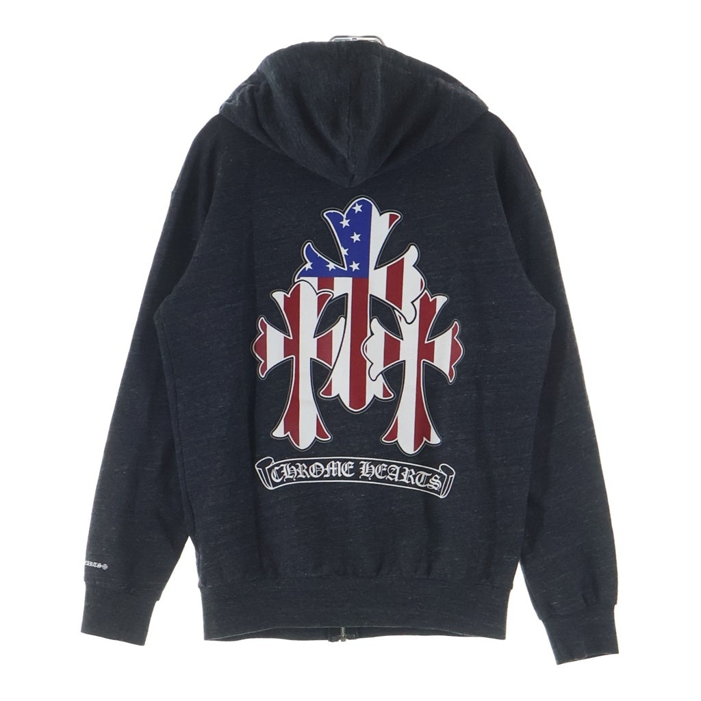 CHROME HEARTS クロムハーツ AMERICAN FLAG TRIPLE CROSS SWTSHRT HD ZIP アメリカンフラッグトリプルクロス ジップパーカー ブラック CHROME HEARTS(クロムハーツ) AMERICAN FLAG TRIPLE CROSS SWTSHRT HD