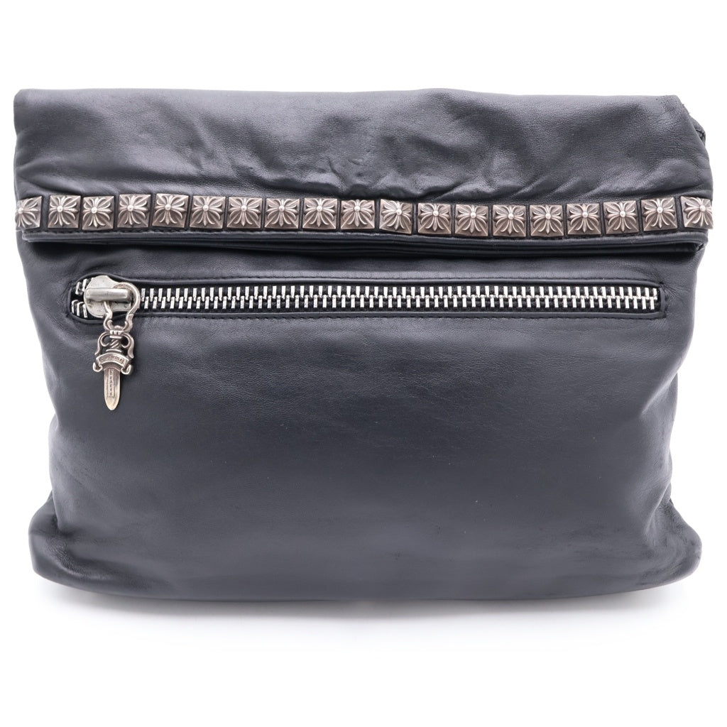 CHROME HEARTS(クロムハーツ) CLUTCH BAG W PYRAMID STUDS ゼロピラミッドスタッズ装飾レザークラッチバッグ ブラック/シルバー