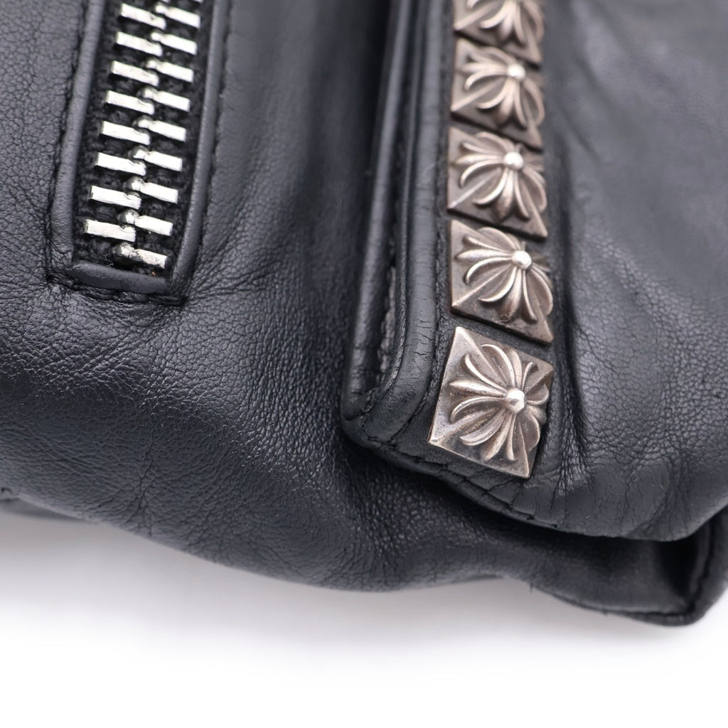 CHROME HEARTS(クロムハーツ) CLUTCH BAG W PYRAMID STUDS ゼロピラミッドスタッズ装飾レザークラッチバッグ ブラック/シルバー