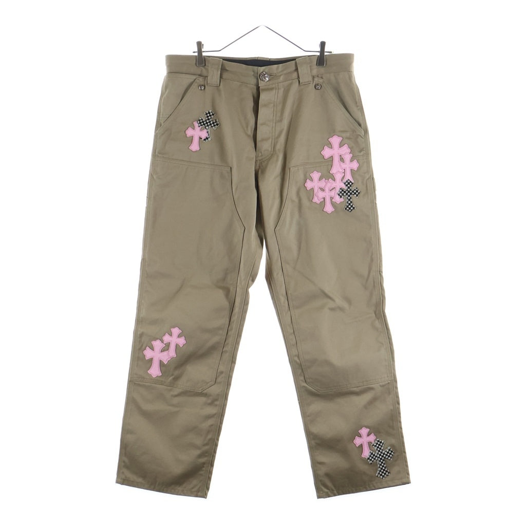 CHROME HEARTS(クロムハーツ) CARPENTER CNVS CEME CRS クロスパッチ付カーペンターロングパンツ ベージュ/ピンク -