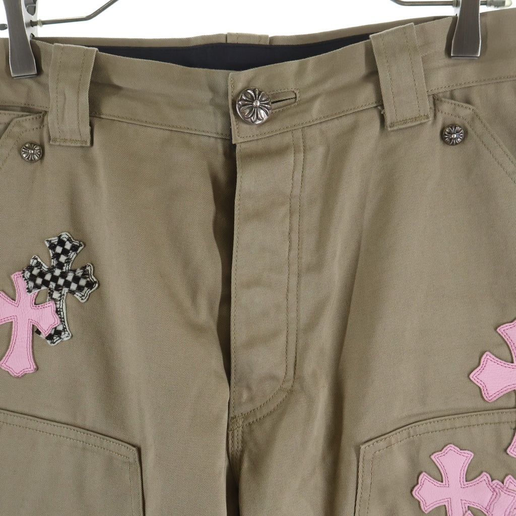 CHROME HEARTS(クロムハーツ) CARPENTER CNVS CEME CRS クロスパッチ付カーペンターロングパンツ ベージュ/ピンク -