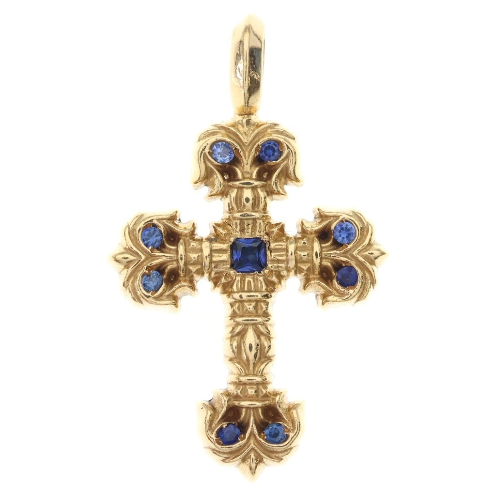 CHROME HEARTS(クロムハーツ) 22K CHARM FILIGREE TINY P SAP B タイニーフィリグリー PAVEブルーサファイアゴールドネックレストップ レディース
