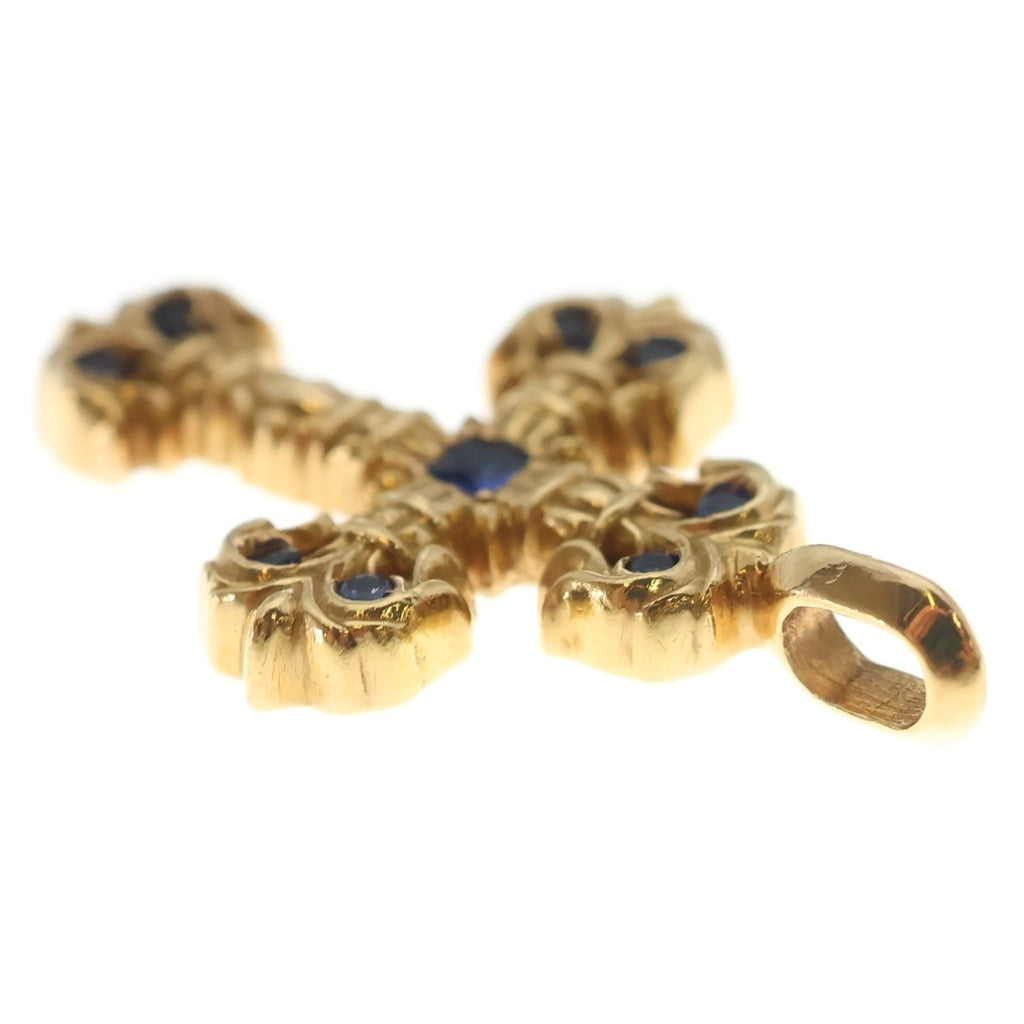 CHROME HEARTS(クロムハーツ) 22K CHARM FILIGREE TINY P SAP B タイニーフィリグリー PAVEブルーサファイアゴールドネックレストップ レディース