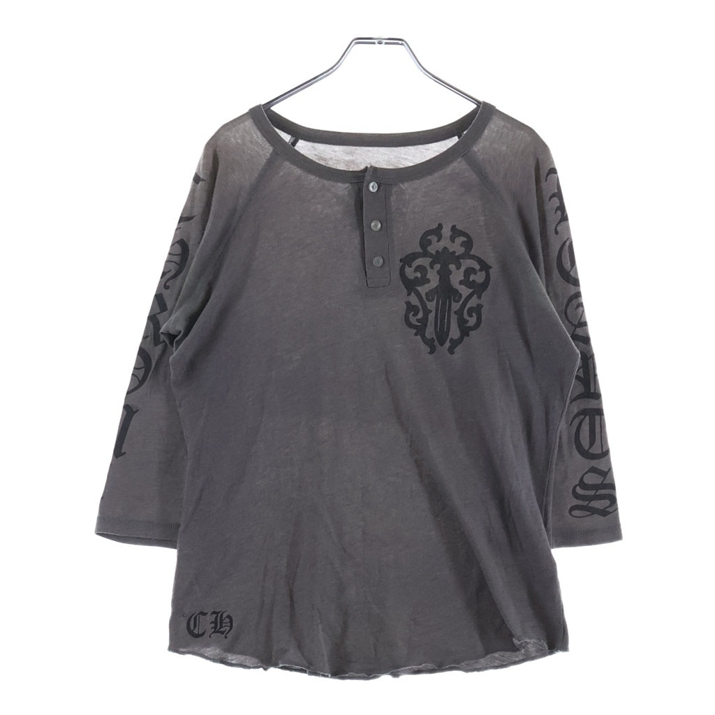 CHROME HEARTS(クロムハーツ) OLD CH CEMETARY CROSS L/S TEE セメタリークロス 両面プリント コットン ヘンリーネック 七分袖Tシャツ 長袖カットソー ‐