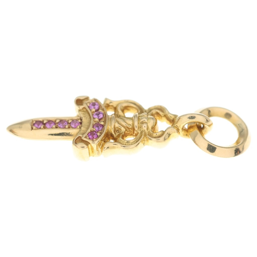 CHROME HEARTS(クロムハーツ) 22K #5DAGGER P SAP #5ダガーチャーム PAVEサファイア ゴールドネックレストップ ‐