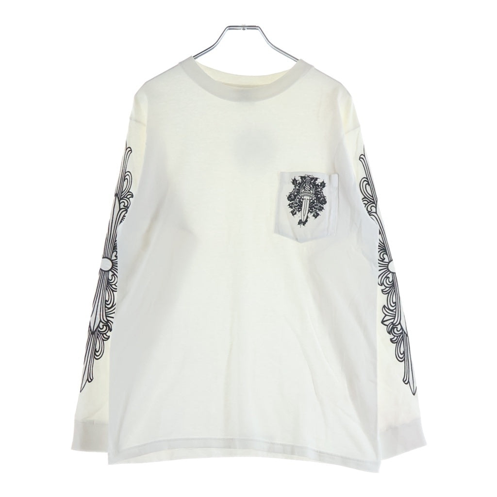 CHROME HEARTS(クロムハーツ) OLD オールド袖フローラル ホースシュープリント 長袖Tシャツカットソー ブラック/ホワイト