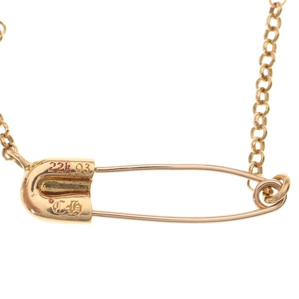 CHROME HEARTS(クロムハーツ) 22K SAFETY PIN R18 1EMRLDセーフティピンロールチェーン エメラルド ゴールドネックレス ‐