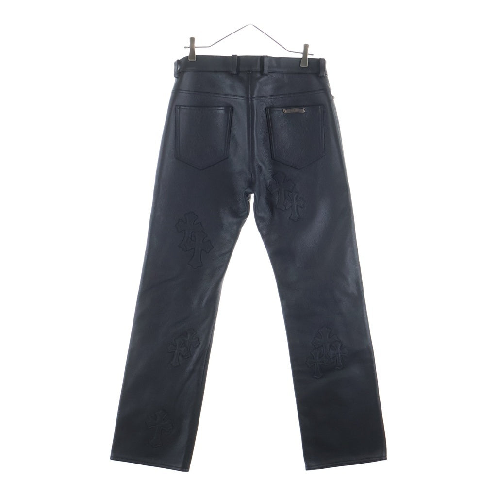 CHROME HEARTS(クロムハーツ) JEAN STRTLG LTHR クロスパッチ付きレザーロングパンツ ブラック ‐