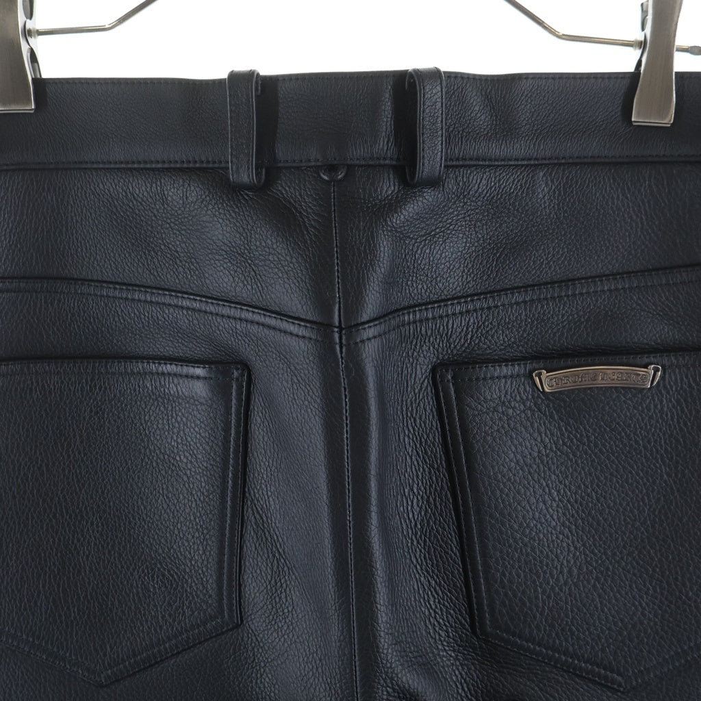 CHROME HEARTS(クロムハーツ) JEAN STRTLG LTHR クロスパッチ付きレザーロングパンツ ブラック ‐