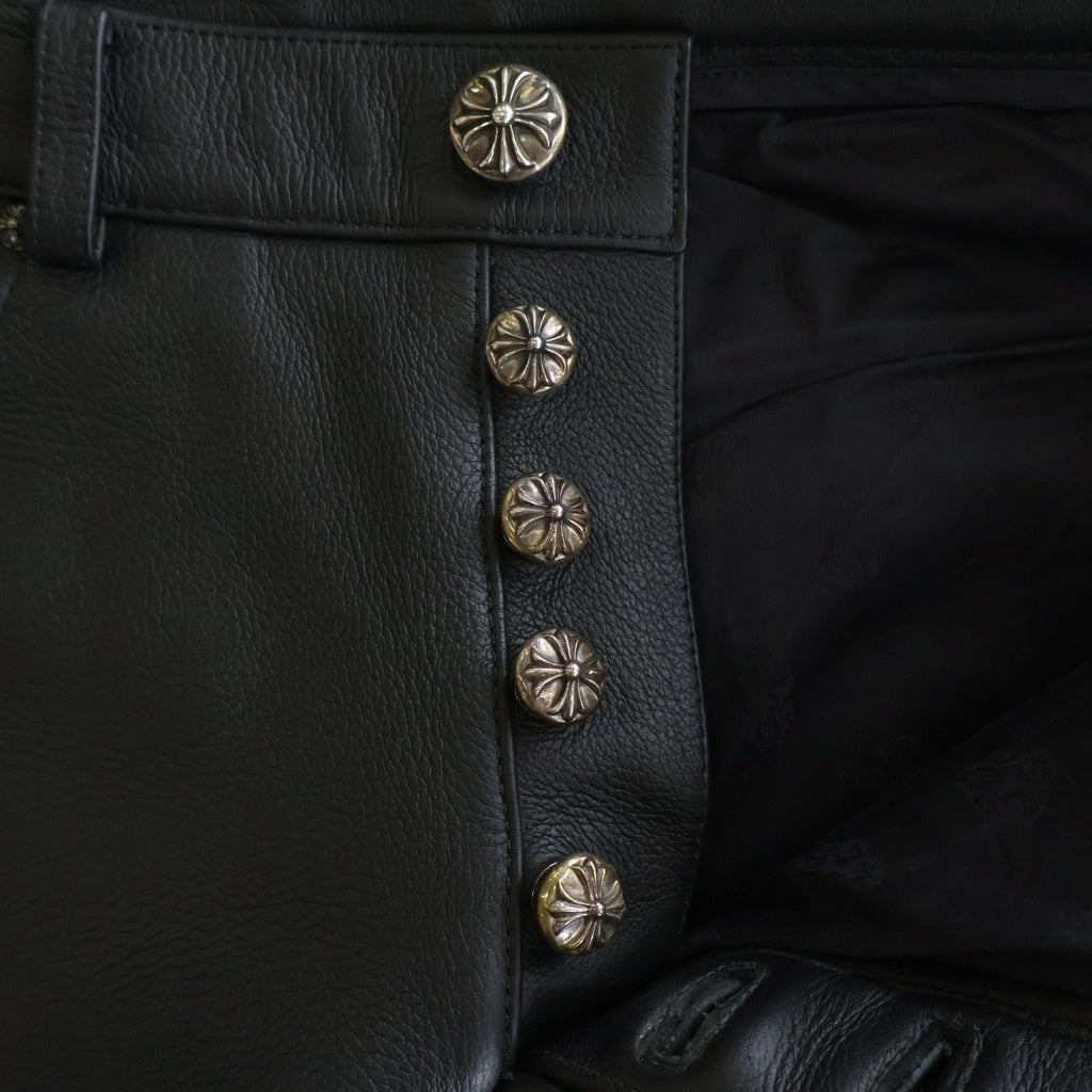 CHROME HEARTS(クロムハーツ) JEAN STRTLG LTHR クロスパッチ付きレザーロングパンツ ブラック ‐