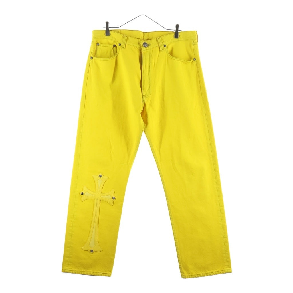 CHROME HEARTS(クロムハーツ) U VNTG JEAN YEL RED TAB ラージクロス クロスパッチ付き501ウォッシュドデニムパンツ イエロー/シルバー ‐
