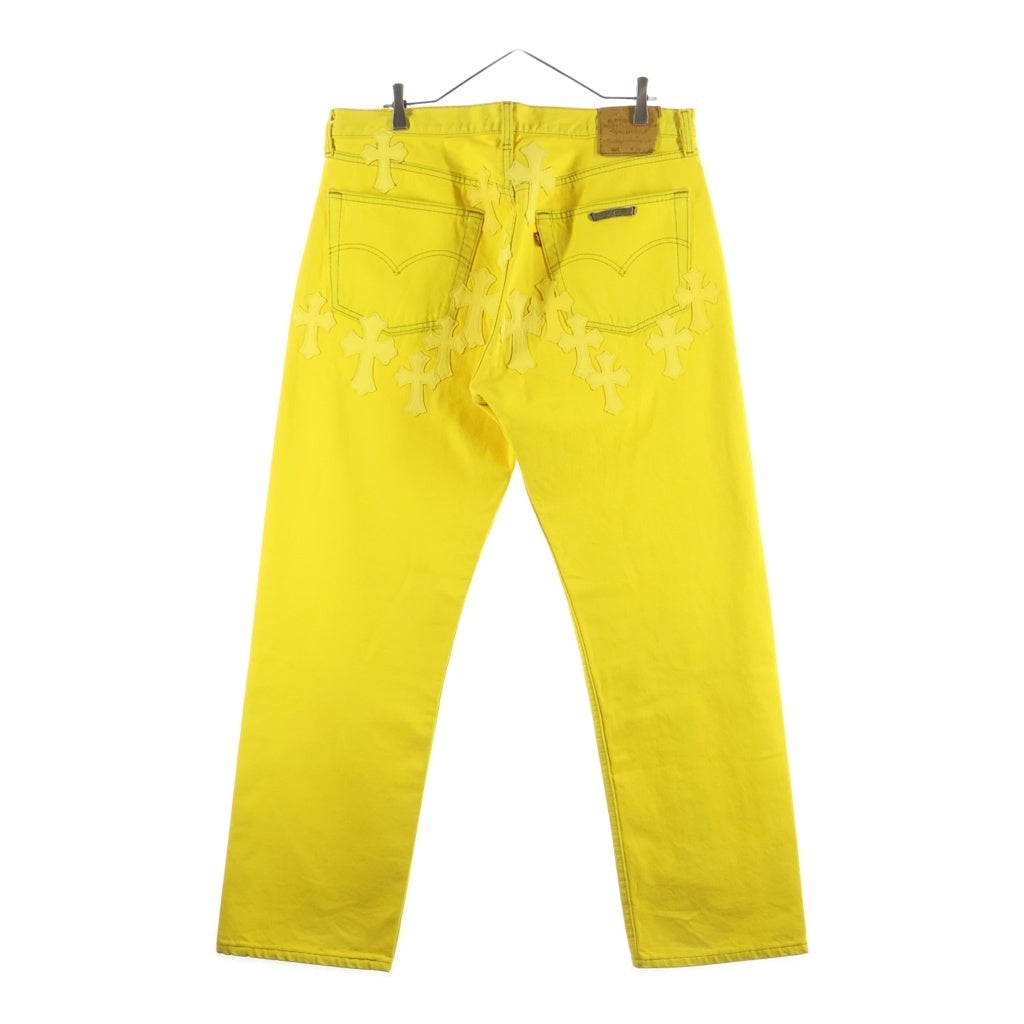 CHROME HEARTS(クロムハーツ) U VNTG JEAN YEL RED TAB ラージクロス クロスパッチ付き501ウォッシュドデニムパンツ イエロー/シルバー ‐