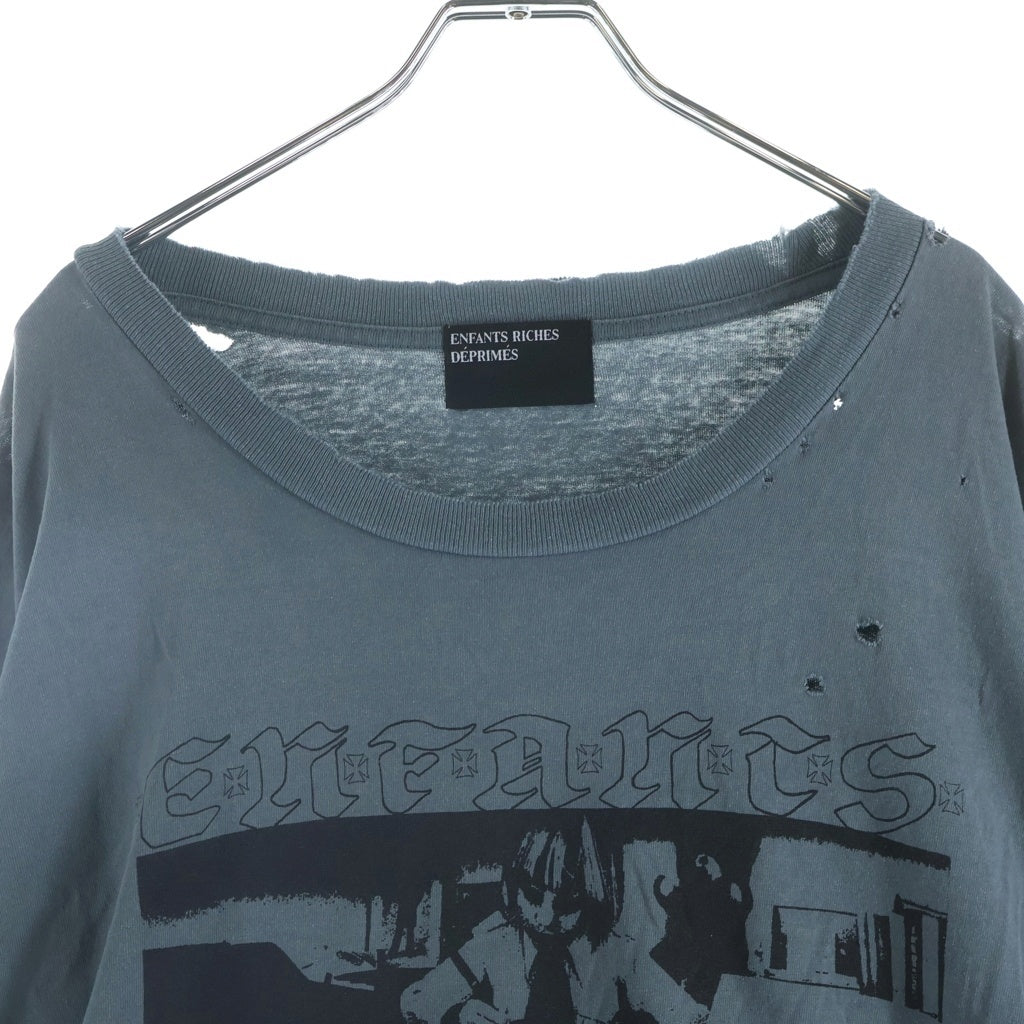 ENFANTS RICHES DEPRIMES(アンファンリッシュデプリメ) 25SS BOY IN CHAINS LS T-SHIRT ボーイ・イン・チェインズ ダメージ加工プリント長袖Tシャツ ブルー