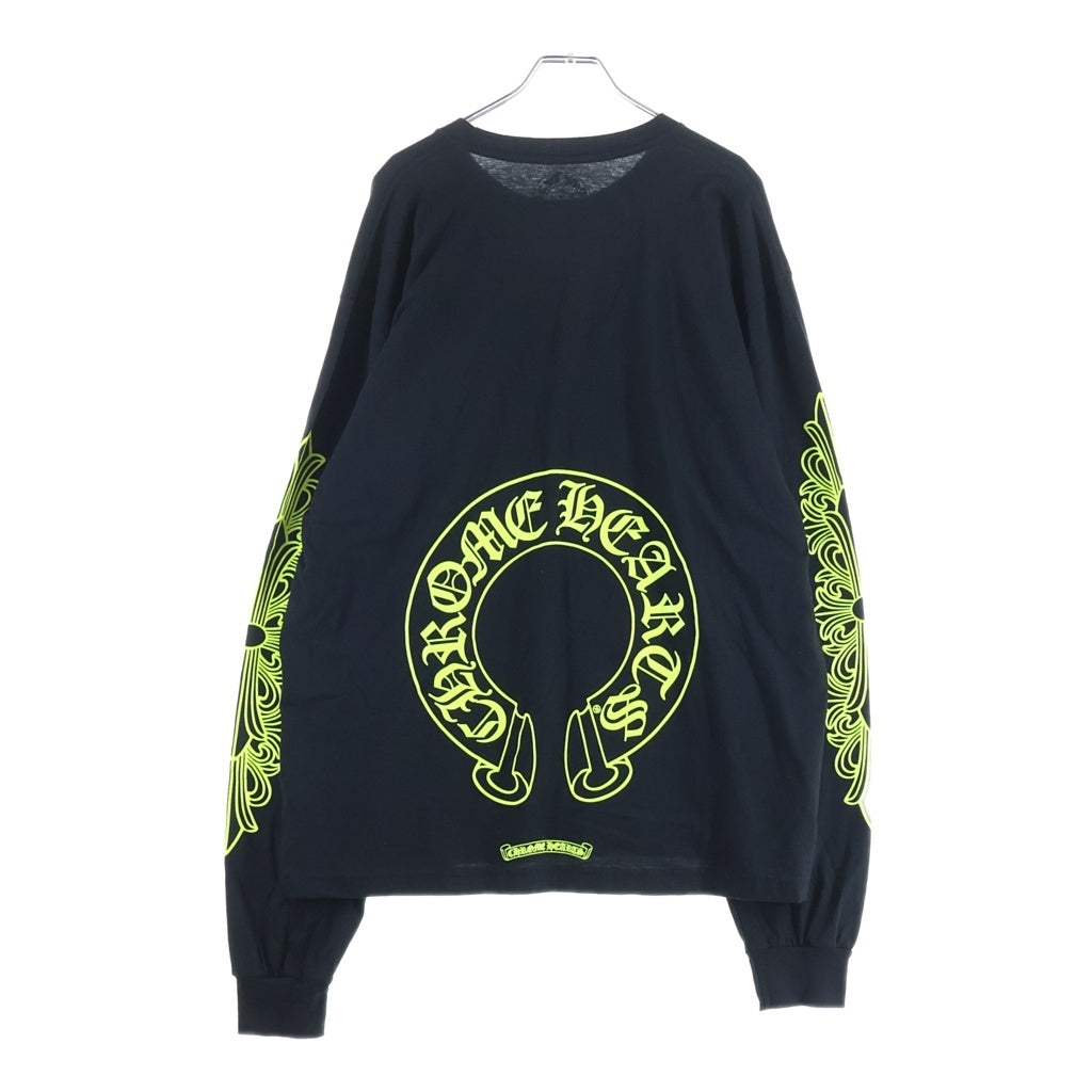 CHROME HEARTS(クロムハーツ) Floral Cross Horseshoe Long Sleeve Tee フローラルクロス ホースシュー ロングスリーブ Tシャツ ブラック/ネオンイエロー ‐