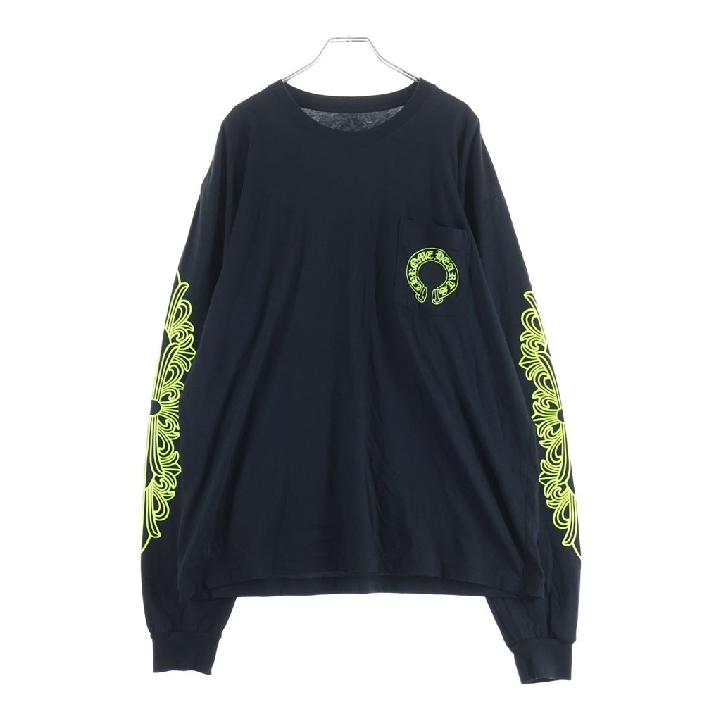 CHROME HEARTS(クロムハーツ) Floral Cross Horseshoe Long Sleeve Tee フローラルクロス ホースシュー ロングスリーブ Tシャツ ブラック/ネオンイエロー ‐