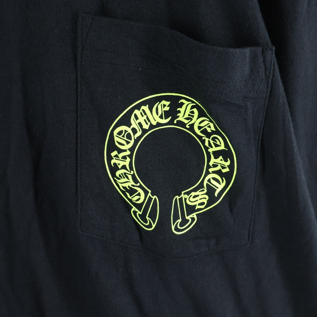 CHROME HEARTS(クロムハーツ) Floral Cross Horseshoe Long Sleeve Tee フローラルクロス ホースシュー ロングスリーブ Tシャツ ブラック/ネオンイエロー ‐