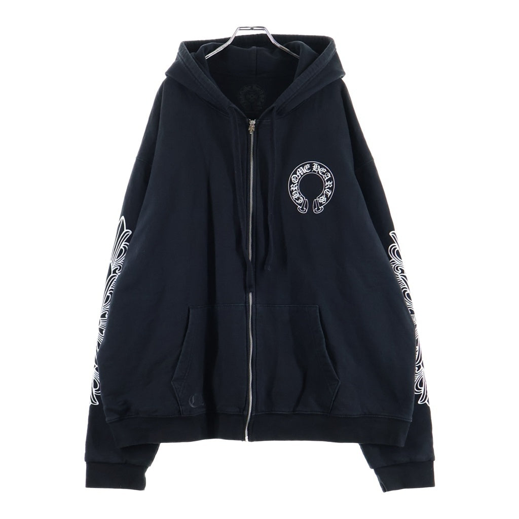 CHROME HEARTS(クロムハーツ) SWTSHRT HD ZIP 袖フローラルホースシュープリント裏地サーマルジップパーカー